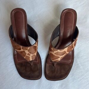 Ralph Lauren Brown Sandals Giraffe Print Slip-On